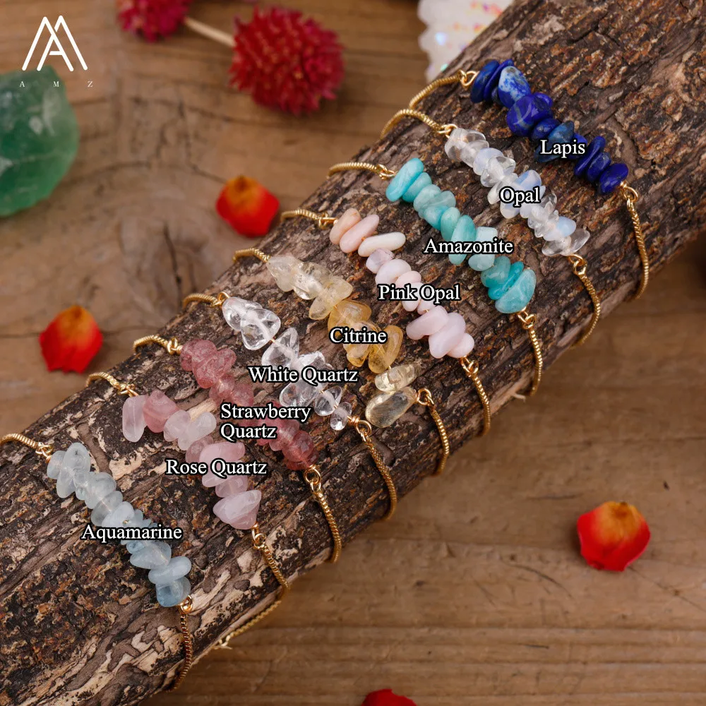 Браслет с золотыми цепочками из минерального камня лечебный браслет кристаллами