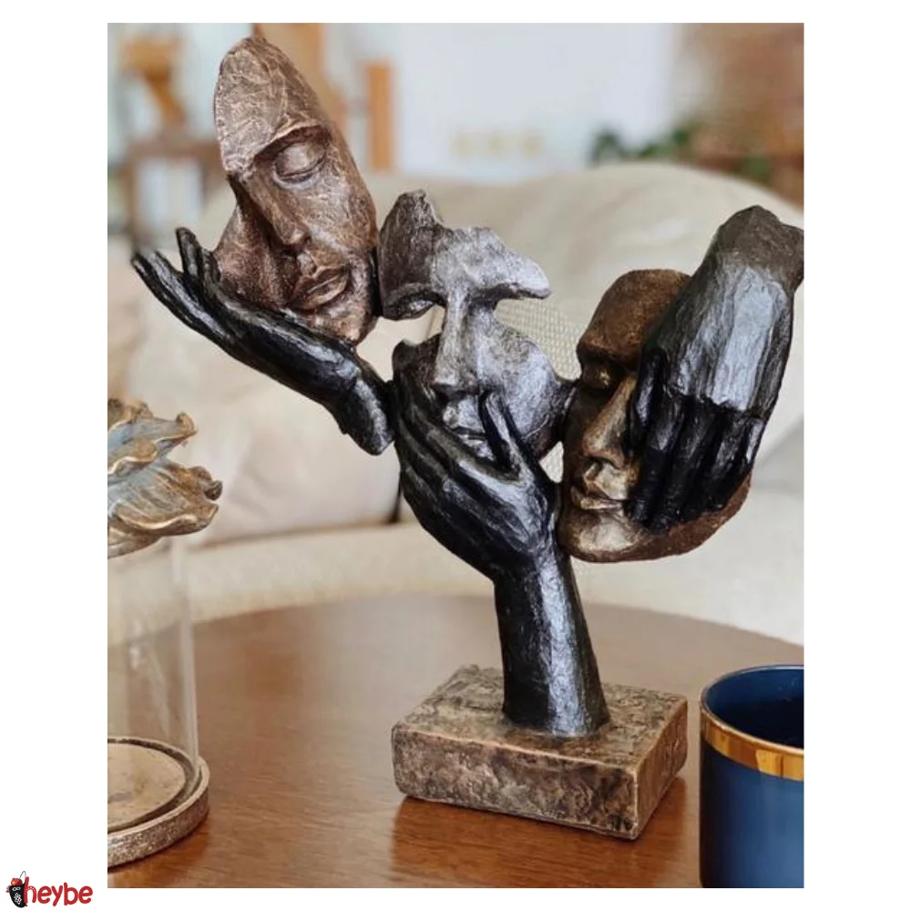 

Handmade 3-in-1 Wisdom Motto Modern Design Face Mask Sculpture Hand Painting on Polyester Art Design Gold, Silver, Copper Tones and Metallic Black Home Living RoomOffice Cafe Decoration Abstract Accessory Gift