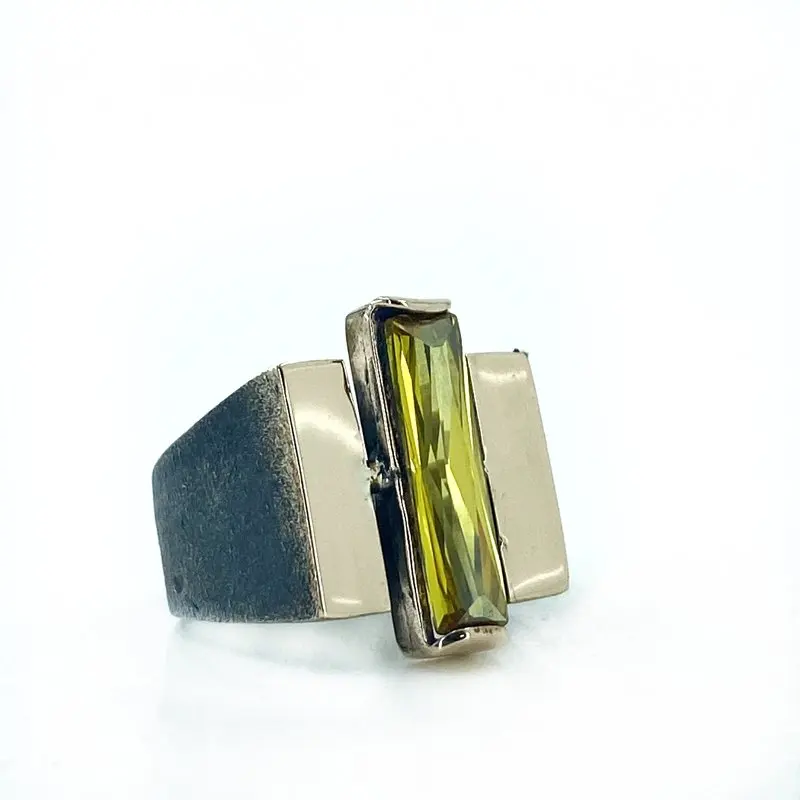 Ручная работа желтый топаз багет подлинный 925 пробы Серебряное кольцо|Кольца| |
