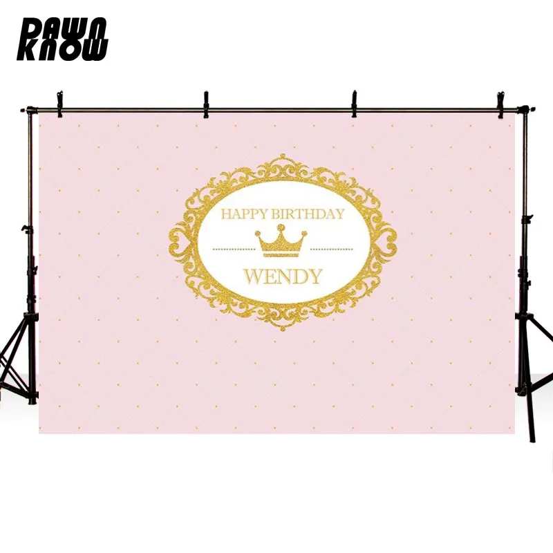 

DAWNKNOW Pink Imperial Crown Vinyl Photography Background For Birthday Party Backdrops Baby Kids Photocall Photo Studio lv174