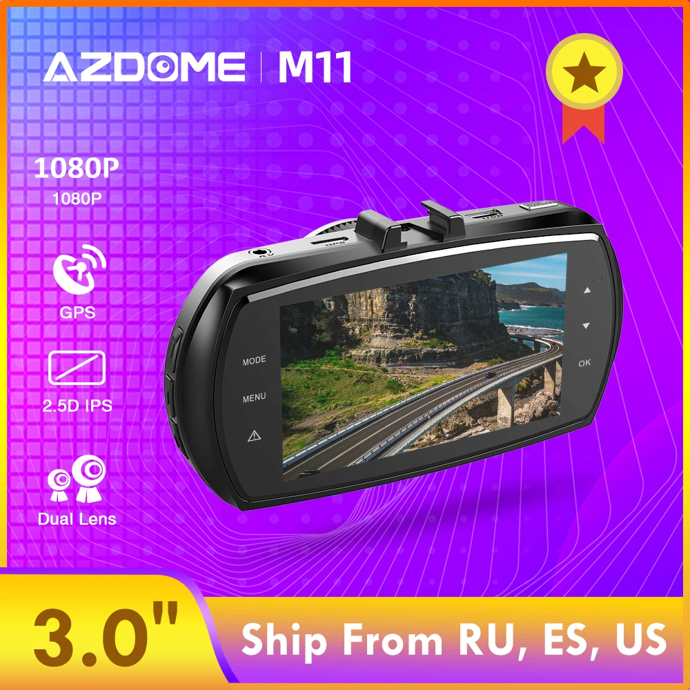 AZDOME M11 Dash Cam 3 дюймов 2.5D ips экран Автомобильный видеорегистратор HD 1080P Автомобильный видеорегистратор ночного видения Dash камера gps