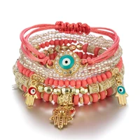 6pcsset beads strand hand charm bracelet set for women girls love heart shell butterfly pendant bohemia bracelet jewelry gifts