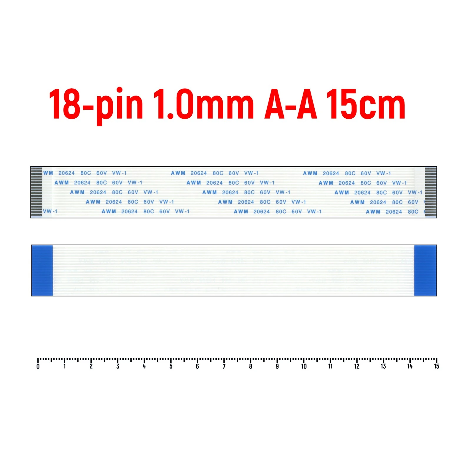 Шлейф FFC 18-pin Шаг 1.0mm Длина 15cm Прямой A-A AWM 20624 80C 60V VW-1 | Компьютеры и офис