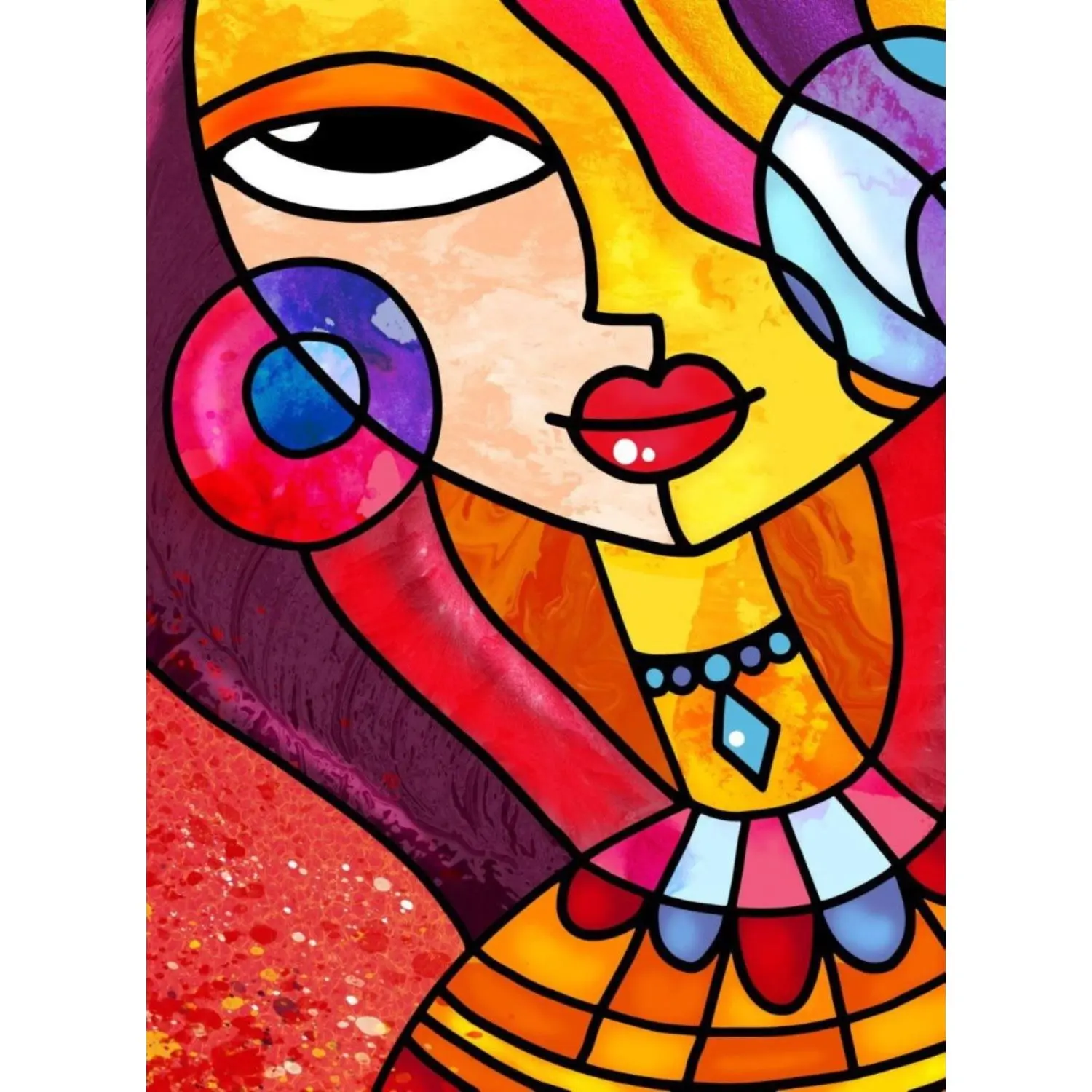 

Nova Puzzle 41114 Fancy Girl 1000 Piece Jigsaw Puzzle-Stained Glass style Girl digital art necklace and earrings wears Carton Adult puzzle-