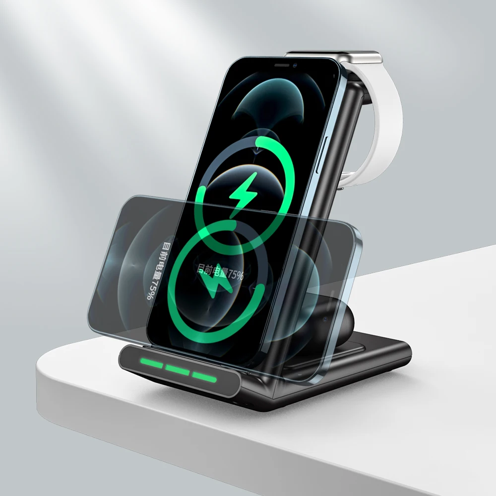 

New Arrival 15W 3 In 1 Fast Charging Wireless Charger Dock Station For Qi enabled Smartphone For IPhone For Apple Watch