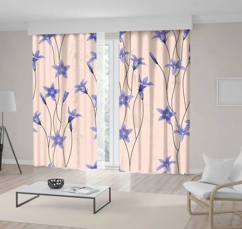 

Curtain Bluebell Flowers on Pink Background Spring Nature Bloom Wildflowers Decorative Floral Artwork Print