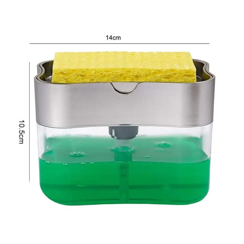 

2020 Creative Soap Pump Dispenser with Sponge Holder Home Kitchen Cleaner Tool Liquid Container Manual Press Soap Dispenser