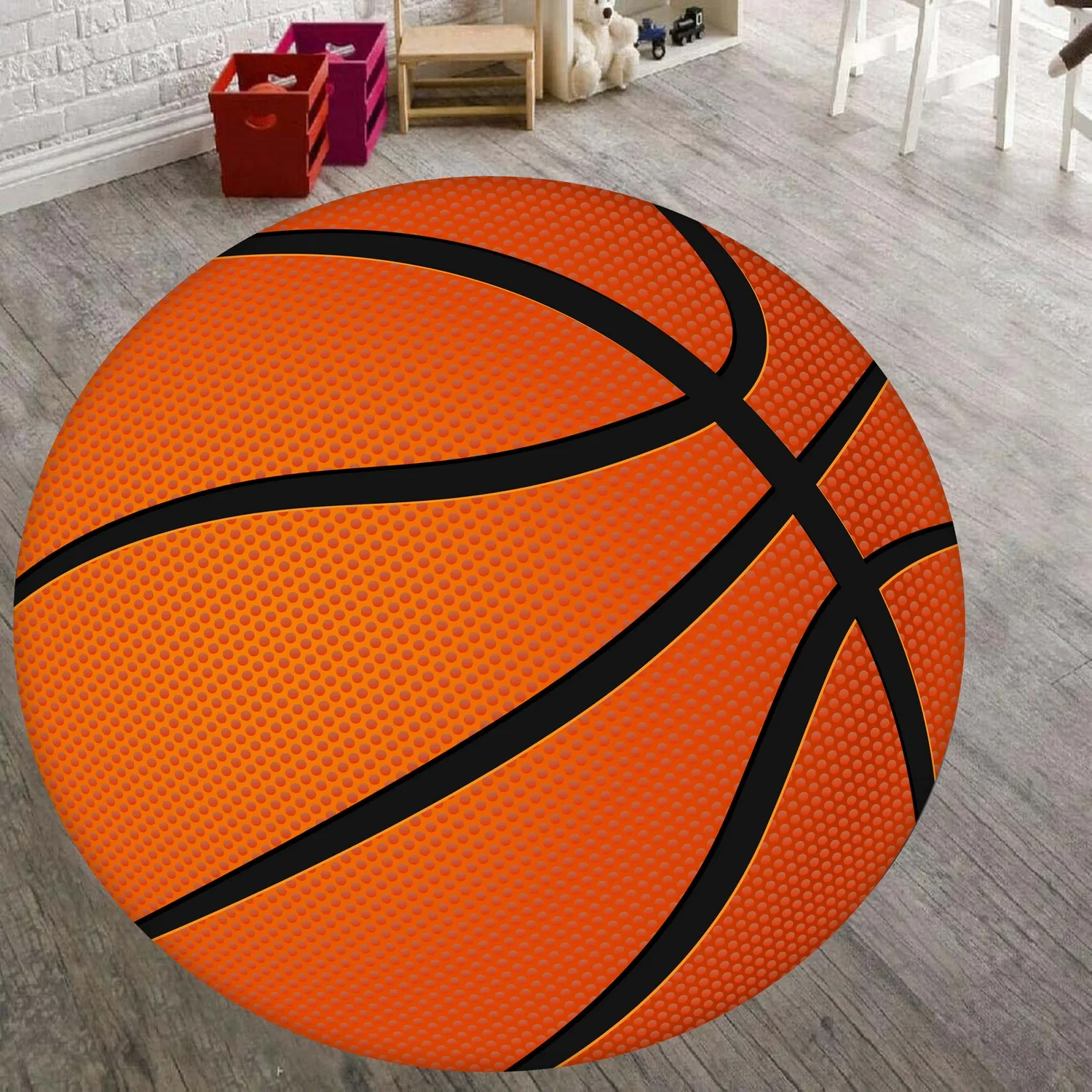 

Basketball World 17 Patterned Round Carpet, Non Slip Floor Carpet, Area Rug, Game Carpet