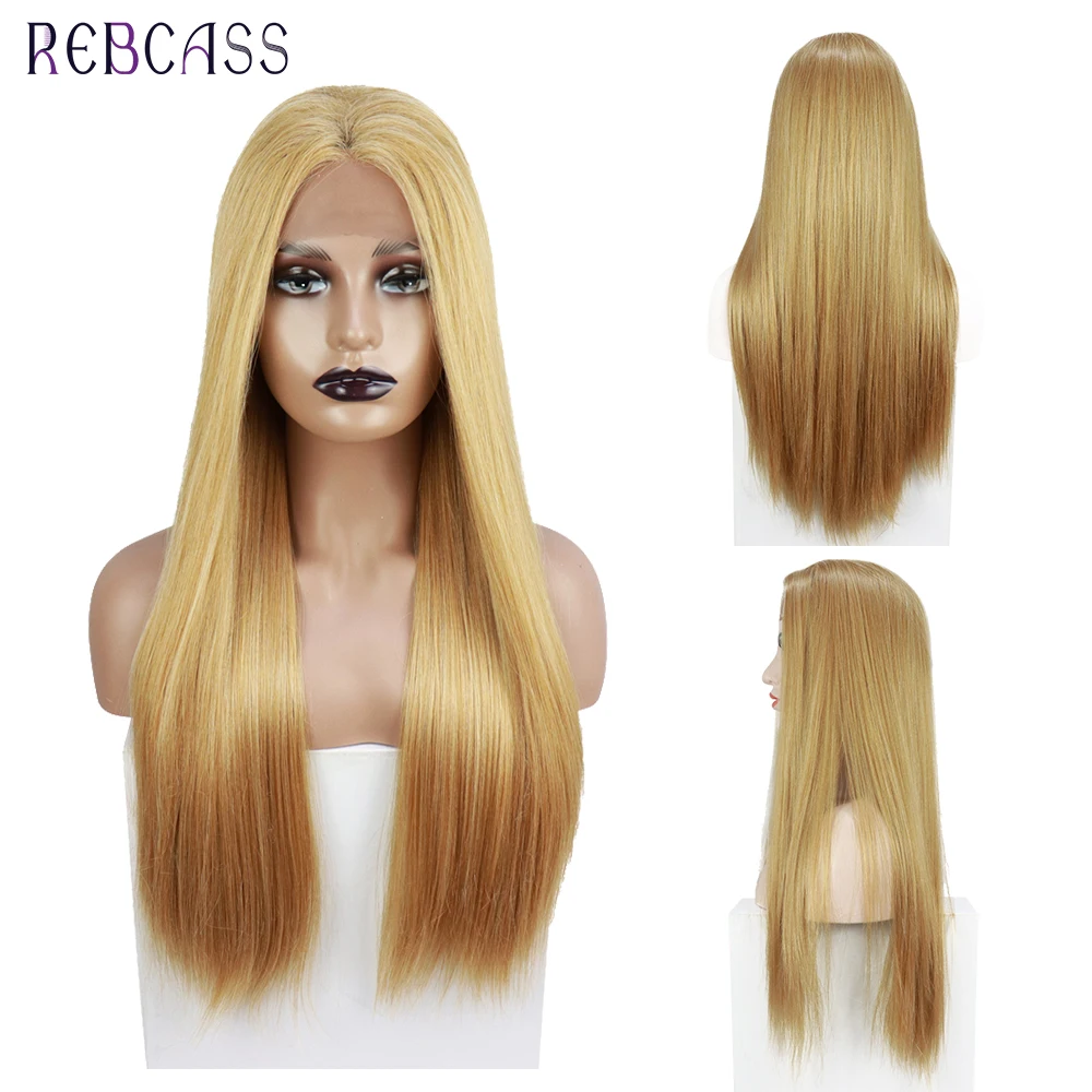 

Rebcass Long Straight Synthetic Lace Front Wig Free Part Blonde Color Drag Queen Halloween Party Cosplay or Dailly Wearing Hair