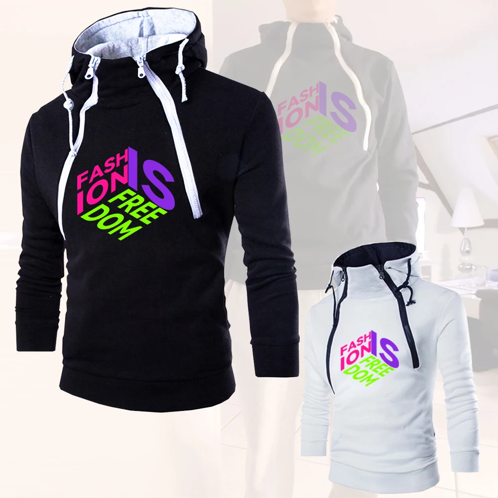 

Men's Hoodies Letter Print Double Chain Male Clothing Oversized Sweater Leisure Fleece Long Sleeve Sport Caual Hoody Sweatshirts