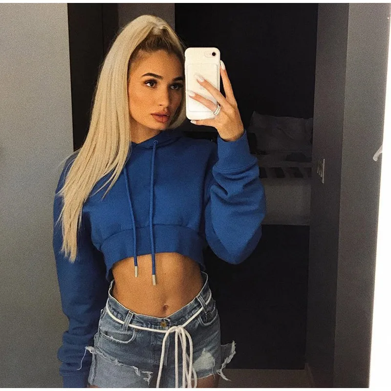 

Y2K Autumn and Winter Harajuku Women Oversized Hoodie Solid Fleece Sexy Crop Top Jogging Fitness Sweatshirt with Free Shipping