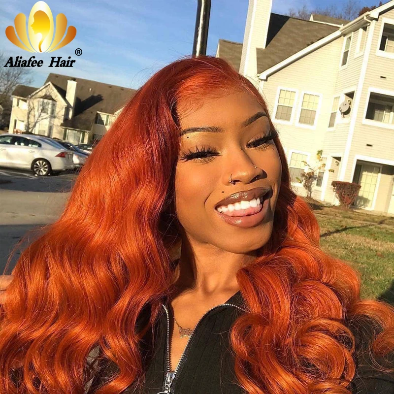

Aliafee Ombre Colored Malaysia Remy Hair Blonde Wig Body wave Ginger Orange 13x4x1 Human Hair Wig 150% PrePlucked With Baby Hair