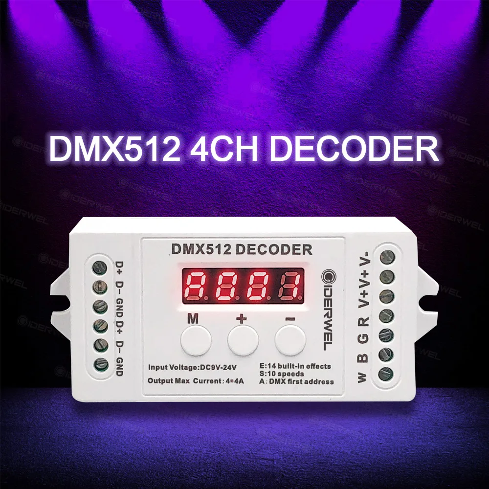 4CH DMX 512 Decoder RGBW LED Light Strip Controller Console Use Decorated Lighting Dimmer Driver DC9V-24V Laser Light Show