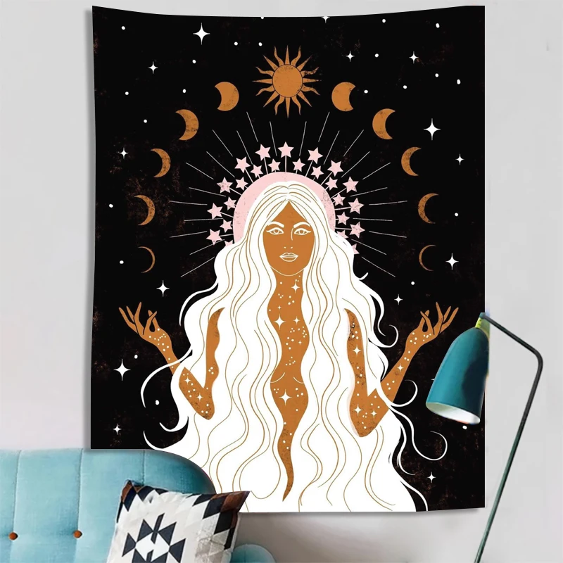 Индийская Луна фаза девушка МАНДАЛА ГОБЕЛЕН Настенный декор в стиле бохо макраме