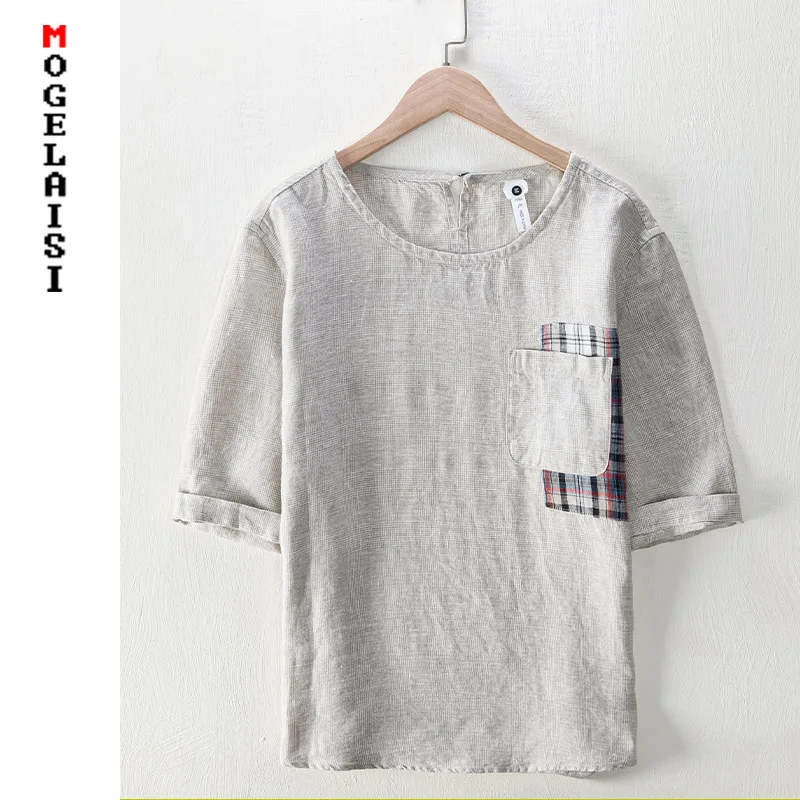 Новинка 2021 летняя льняная футболка мужские повседневные однотонные Короткие