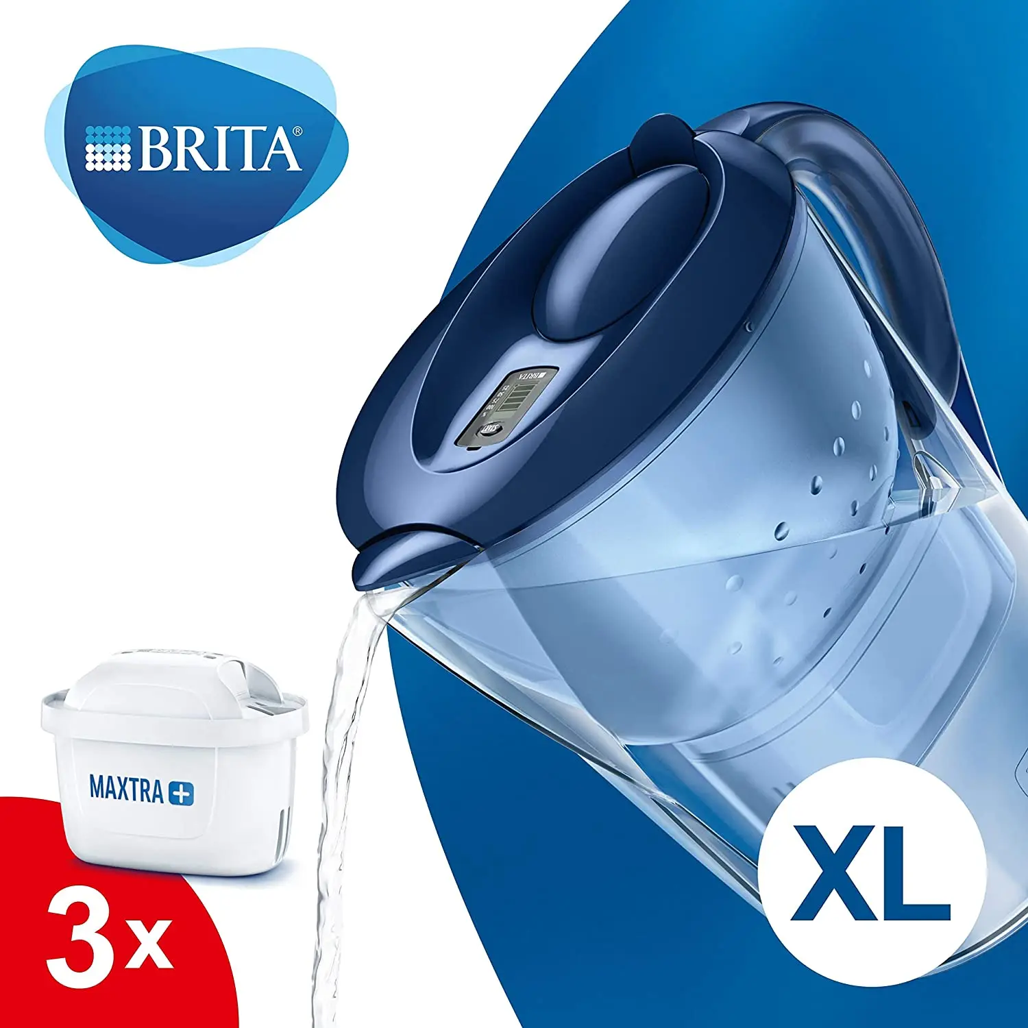 BRITA Marella XL 3 Filtered Water Purifier Jug - Blue White Delicious Water Spacious