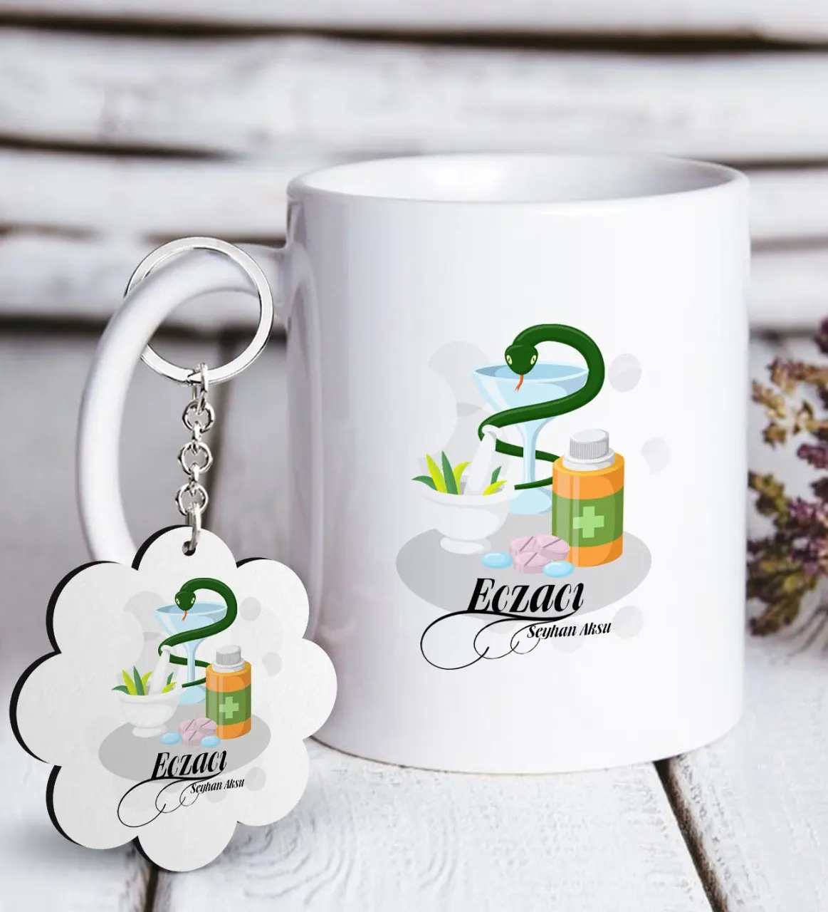 

Personalized Professional Pharmacist White Mug and Keychain Gift Seti-6