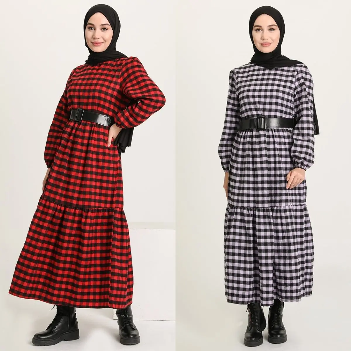 

Patterned Belted Dress Long Sleeve Crew Neck Unlined Winter Seasonal Turkey Dubai Islamic Women Muslim Fashion Hijab Clothing