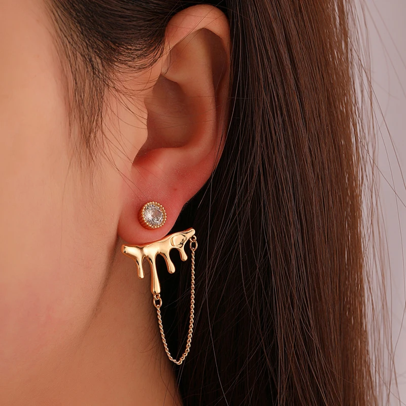 

Korean Rhinestone Stud Earring For Women Metal Lava Shape Stainless Steel Chain Earring for Teens Jewelry Gifts pendientes mujer