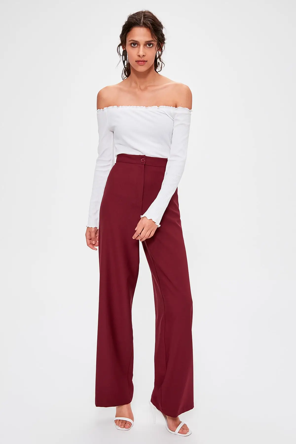 Trendyol бордовые расклешенные брюки TWOAW20PL0244
