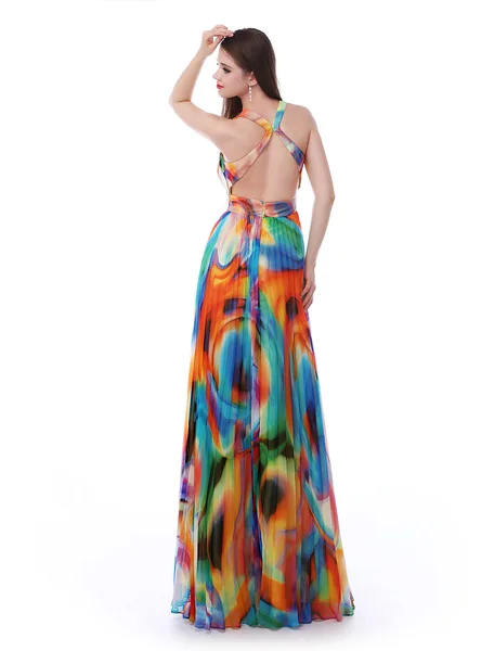 Evening Dress Long Prom Dresses 2020 African Print Prom Dress Halter Floral Print Cross Back Chiffon Party Dress