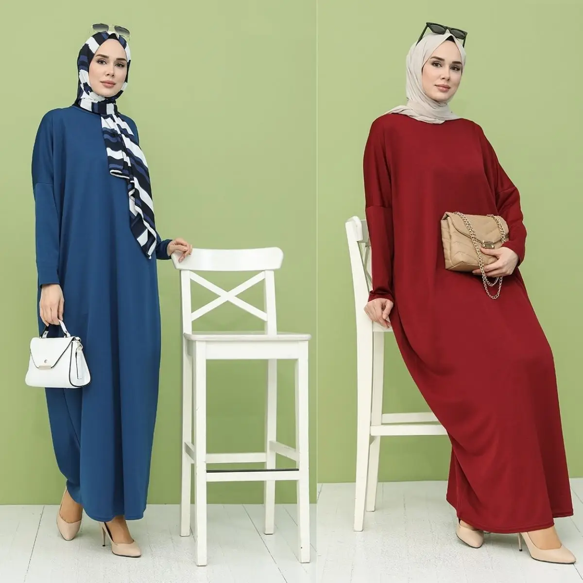 

Bat Sleeve Dress Polyester Fabric Plain Unlined Modern Zero Collar Autumn Winter Spring Women Muslim Fashion Hijab Clothing Casu