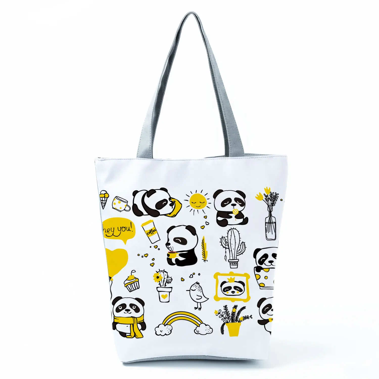

Playing Panda Printed Shoulder Bag Cute Animal Women's Bag Casual Handbags Eco Friendly Portable Tote High Capacity Shopping Bag