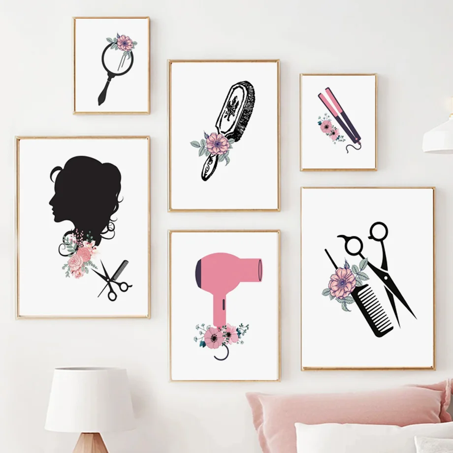 

Hairdressing Hair Dryer Comb Mirror Scissors Barbershop Wall Art Canvas Painting Posters And Prints Wall Pictures Salons Decor