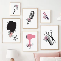 hairdressing hair dryer comb mirror scissors barbershop wall art canvas painting posters and prints wall pictures salons decor