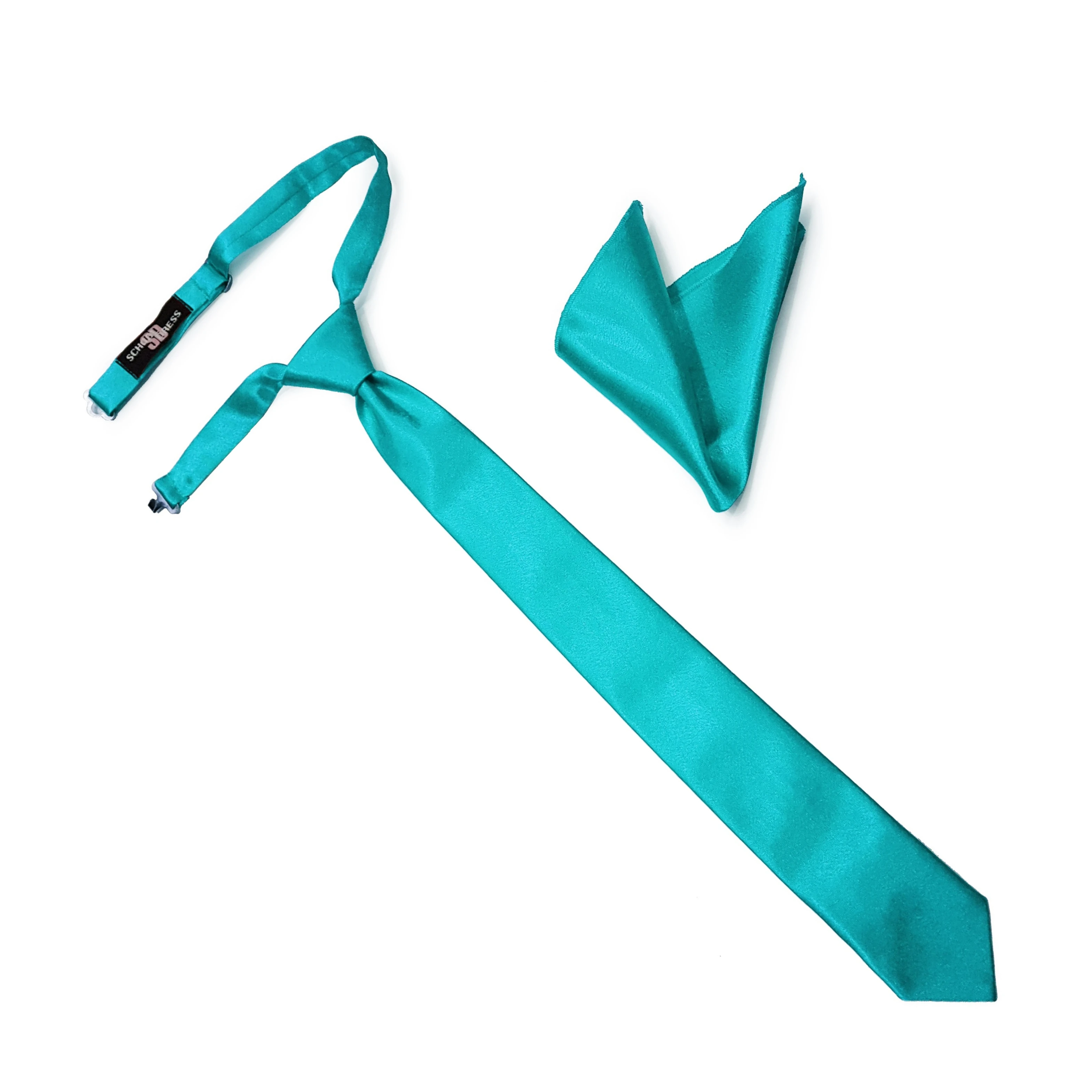 Бирюзовый тонкий галстук на ремешке с нагрудным платком. Галстук платком паше /