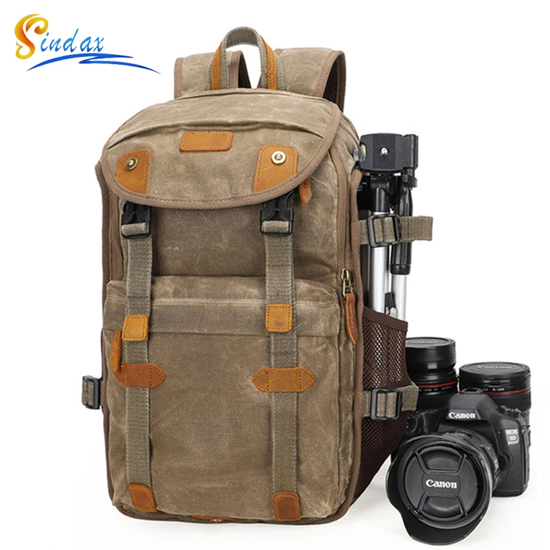 

Холщовый рюкзак для камеры, вместительная Повседневная водонепроницаемая сумка для фотоаппаратов Canon, Nikon, Sony