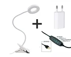 Настольная лампа прищепка, светодиодная с регулированием яркости , USB, 40 см с регулировкой - яркости и цвета питания  белая