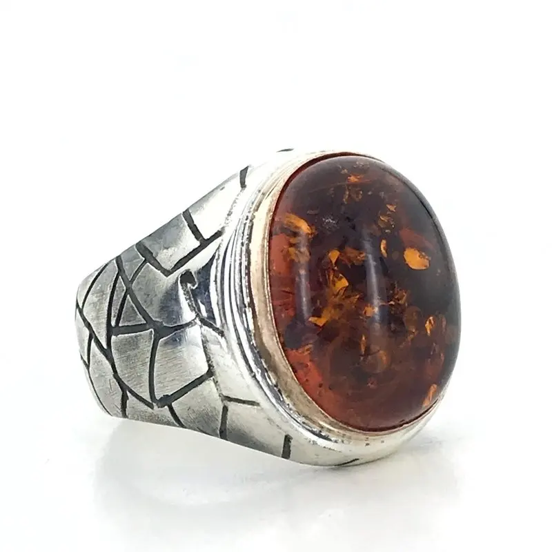 Специальная серия ручной работы янтарный камень Стерлинговое Серебро мужское