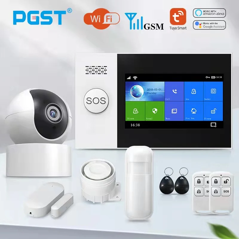 PGST PG-107 Tuya Wireless Home WIFI GSM Home Security With Motion Detector Sensor Burglar Alarm System APP Control Support Alexa