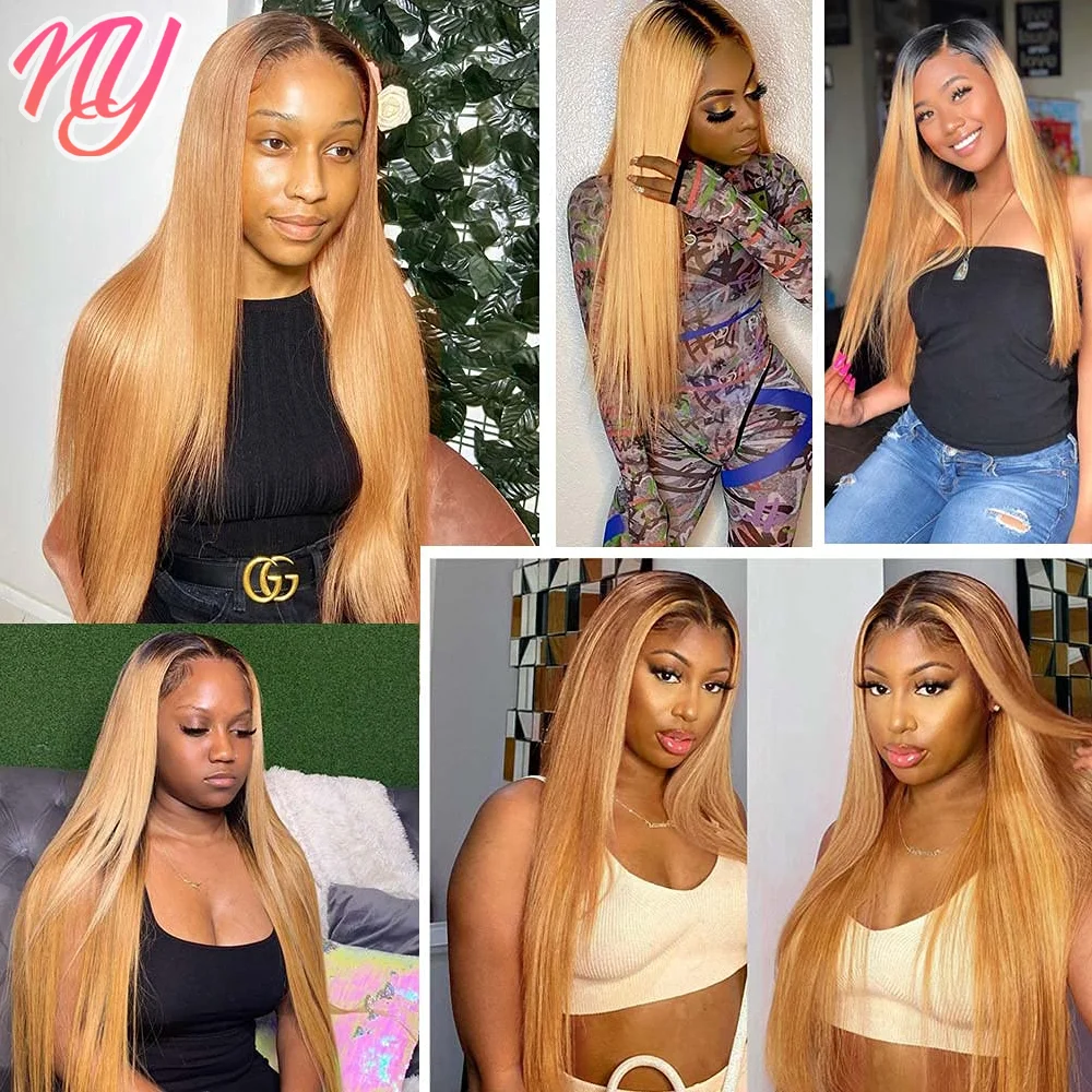 180% Ombre Hd Lace Front Human Hair Wigs Colored Lace Closure Wig For Black Women 1b27 Honey Blonde Straight Wig Remy Hair