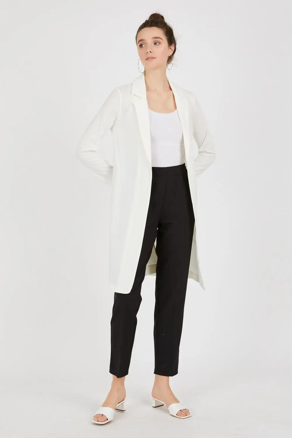 

European Size S, M, L, XL (36, 38, 40, 42) 4 ITEMS: Women's Open Front Cardigan Jacket Double Crepe Fabric Brand Name NFree
