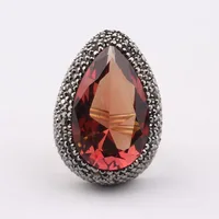 Huge Teardrop Cut Sultanite Stone and Black Zirconia Womens Rhodium Plated Silver Ring, Silver Sultanite Handmade,color changing