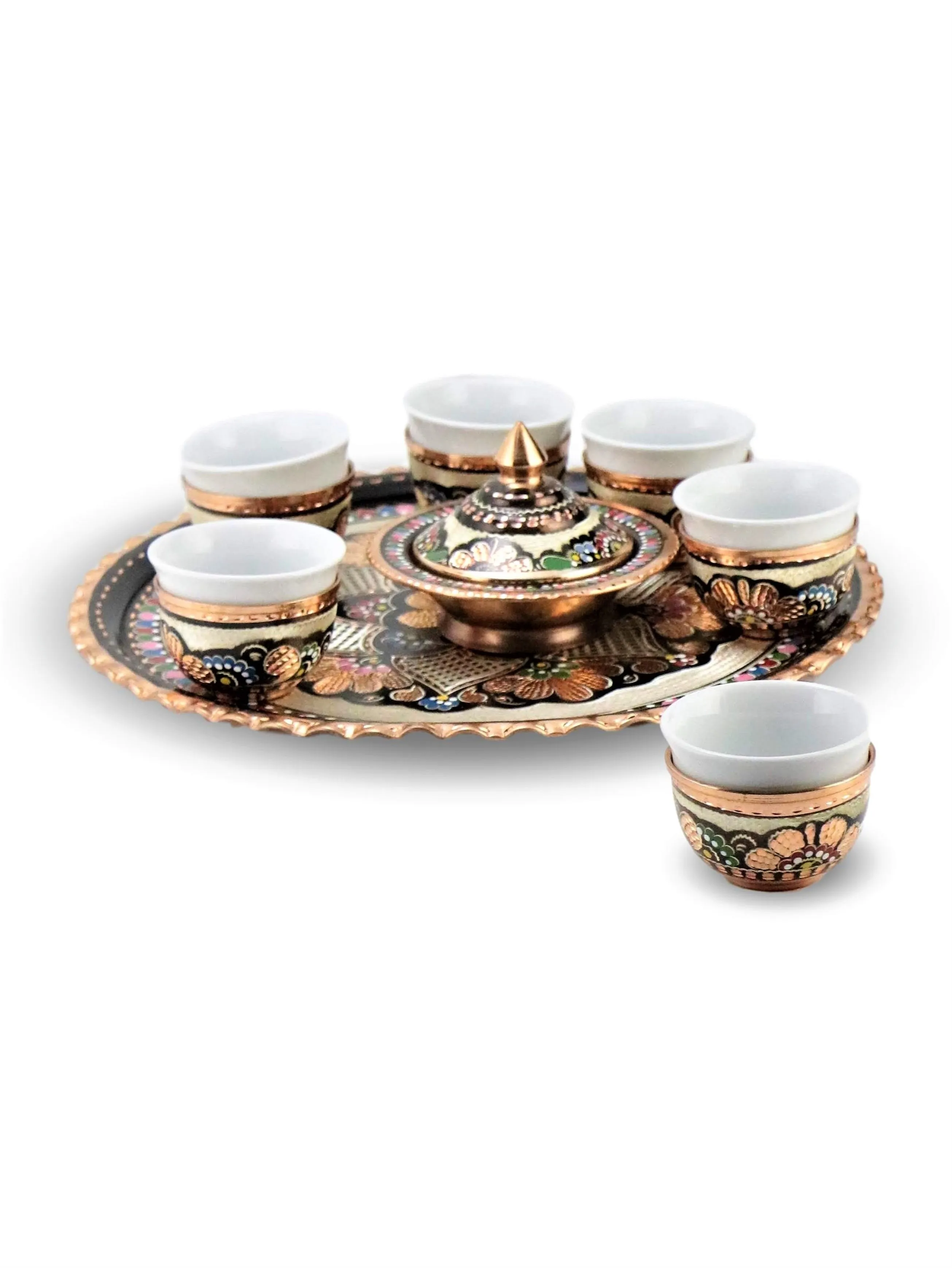 SONAYCOPPER-Juego de caf&eacute; tradicional Arabian Mirra, hecho a mano, de cobre-0