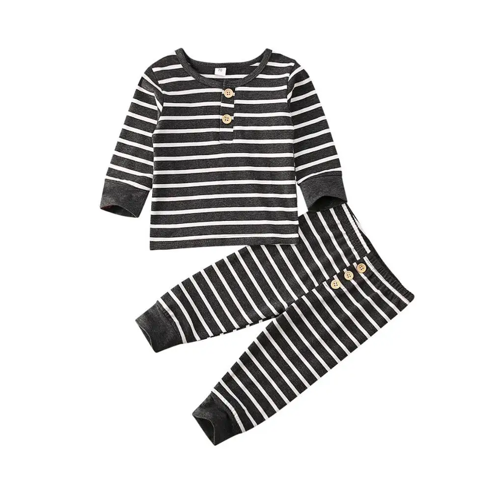 Stripe Black Одежда для новорожденных мальчиков и девочек от 0 до 24 месяцев однотонная цветная Пижама пижамный комплект, хлопковая одежда для сна Милая одежда для сна домашняя одежда - Цвет: Stripe Black