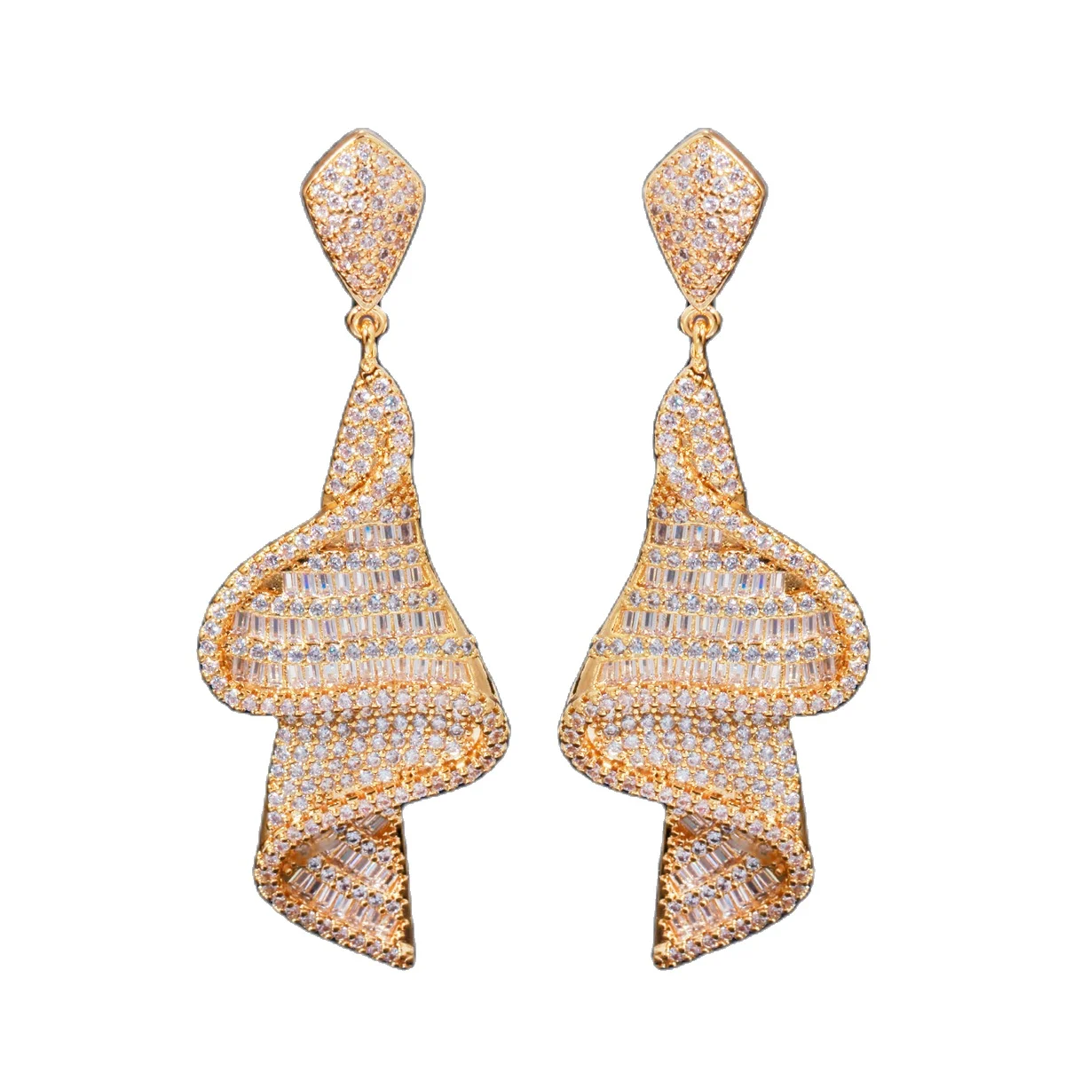

Silver Needle European and American Geometric Spiral Earrings, Sparkle Micro Set Zircon, Niche Long Earrings and Earrings