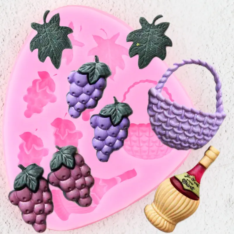 Grape Leaves Silicone Mold DIY Basket Wine Bottle Cupcake Topper Fondant Cake Decorating Tools Candy Resin Clay Chocolate Moulds | Дом и сад