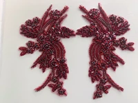 1 pair wine red crystal flower patches rhinestone applique embroidery beaded sewing appliques for bridal gown evening bodice