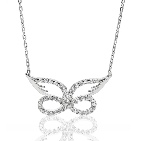 

Infinity and Angel Wing Zircon Stone Silver Necklace