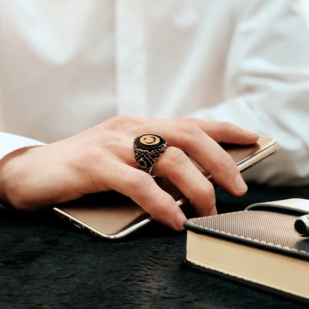 

925 Sterling Silver Ring for Men Onyx Stone Jewelry Fashion Vintage Gift Onyx Aqeq Mens Rings All Size