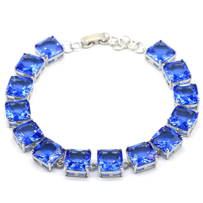 

14x10mm Deluxe Created 10mm 25g Blue Violet Tanzanite Woman's Party Silver Bracelet 8.0-9.0inch