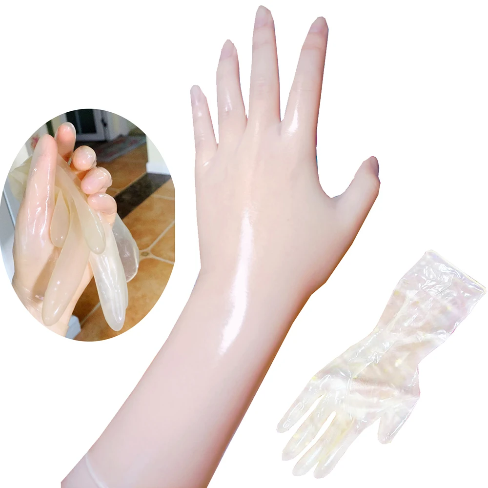 BIG SALE! Super Thin Crossdress Oil Shiny Glossy Transparent Sexy Men's Fetish Shiny Latex Rubber Cosplay Kigurumi Gloves