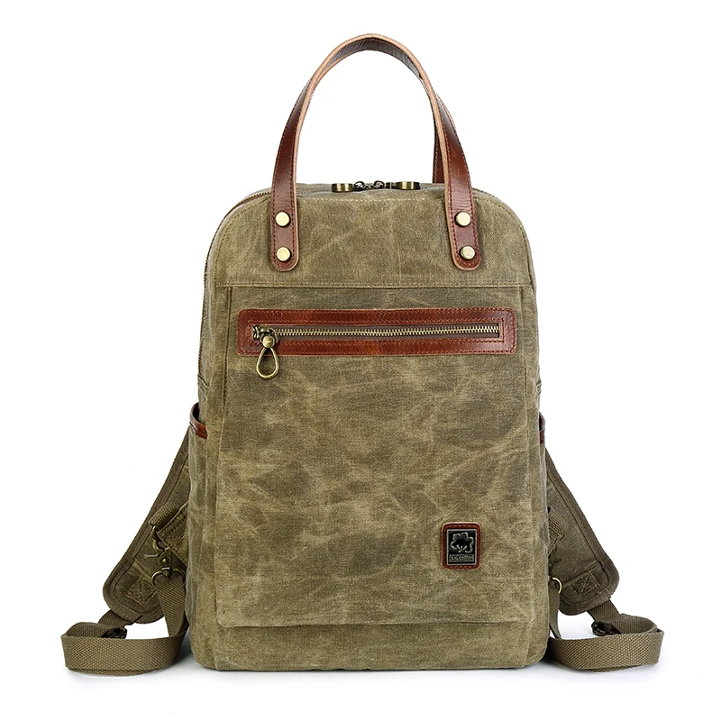 Рюкзак мужской в стиле ретро, простой дорожный брезентовый Водонепроницаемый ранец с масляным воском, уличная школьная сумка