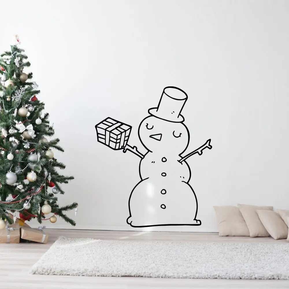 

Happy Snowman With Gift Wall Sticker Decal Christmas Sticker Home Livingroom Wall Art Decoration A0068371