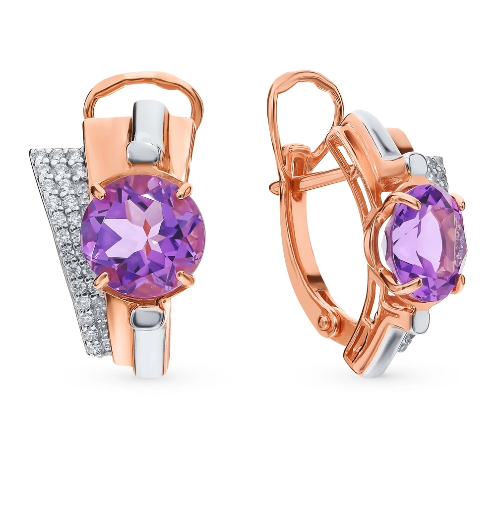 Серебряные серьги с аметистом и фианитами SUNLIGHT проба 925 | Украшения аксессуары