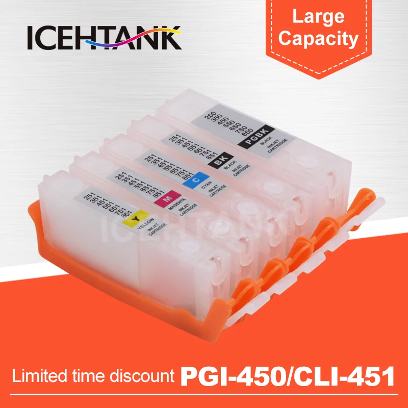 

ICEHTANK PGI 450 CLI 451 Refillable Ink Cartridge For Canon PIXMA MG5440 MG5540 MG5640 MG6340 MG6440 MG6640 Printer